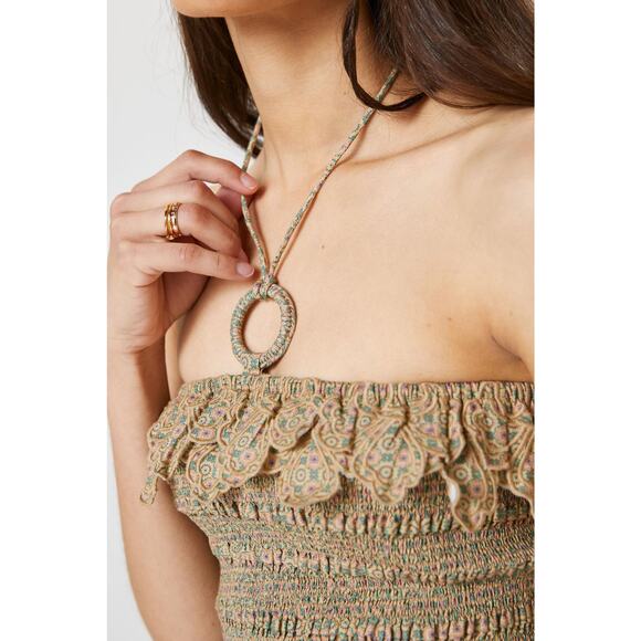 Anthropologie Let Me Be Smocked Halter Crop Top - New Size XL - Picture 3 of 6